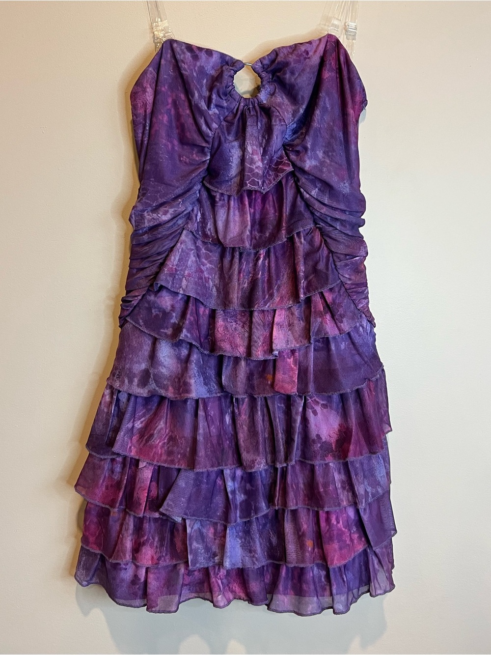 Sister Party Purple Ruffle Cocktail Dress Womens Medium Strapless Mini